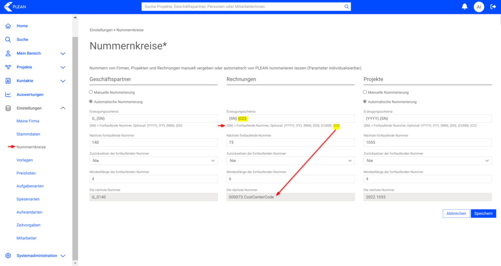 Nummernkreis Rechnung